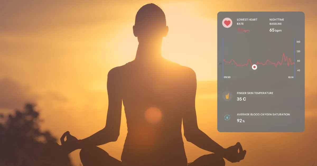 dame som gjør yoga, pluss skjermbilde fra Inspiring app